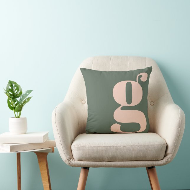 Moderne Monogram Beginletter Saliegroen Roze Kussen (Stoel)