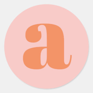 Moderne Monogram Beginletter Zacht Roze Oranje Ronde Sticker