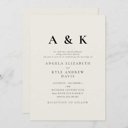 Moderne Monogram Beige Bruiloft Kaart (Voorkant / Achterkant)