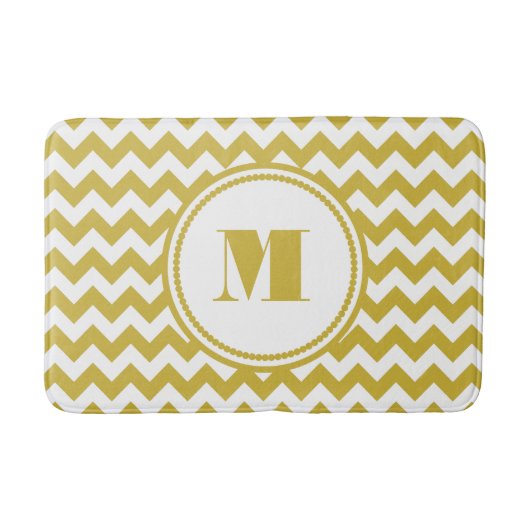Moderne Monogram Beige Chevron Strepen Badmat (Voorkant)