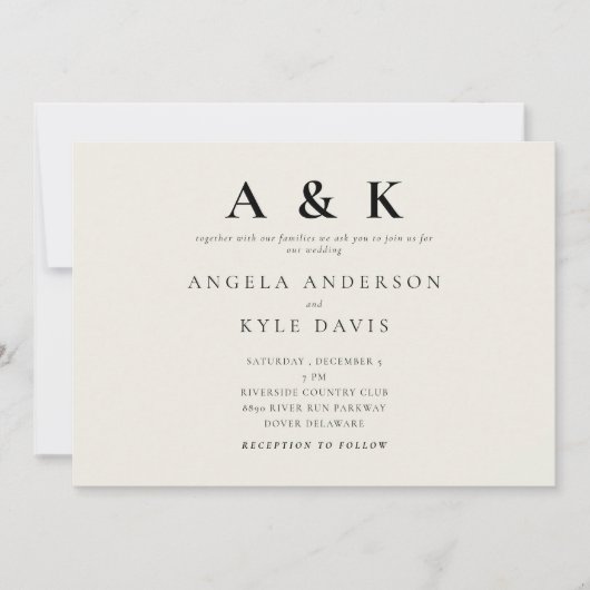 Moderne Monogram Beige Horizontale Trouwkaart Zond Kaart (Voorkant)