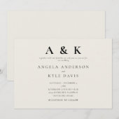 Moderne Monogram Beige Horizontale Trouwkaart Zond Kaart (Voorkant / Achterkant)