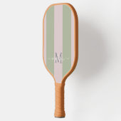 Moderne Monogram Beige Roze | Saliegroen Streep Pickleball Paddle (Links)