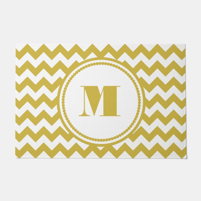 Moderne Monogram Beige Strepen Deurmat (Voorkant)