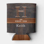 Moderne monogram bijtende hout - bruin blik blikjeskoeler (Voorkant)