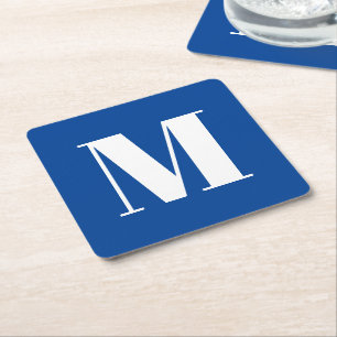 Moderne monogram blauw, aangepast initiaal letter kartonnen onderzetters
