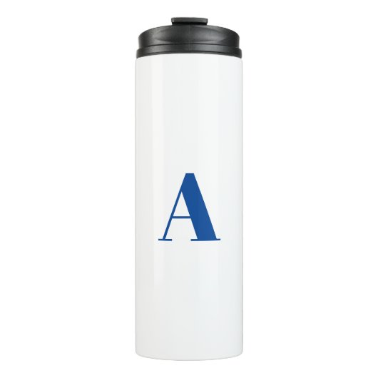 Moderne monogram blauw, aangepast initiaal letter thermosbeker (Voorkant)