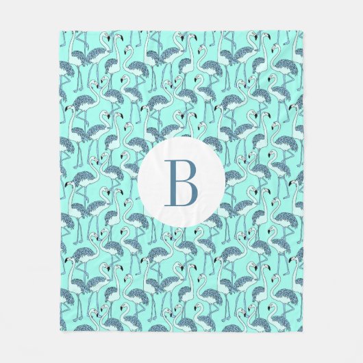 Moderne monogram blauwe flamingo's fleece deken (Voorkant)