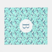 Moderne monogram blauwe flamingo's fleece deken (Voorkant (Horizontaal))