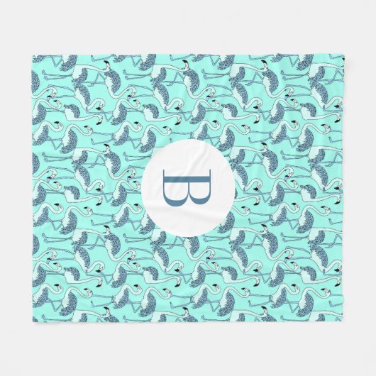 Moderne monogram blauwe flamingo's fleece deken (Voorkant (Horizontaal))