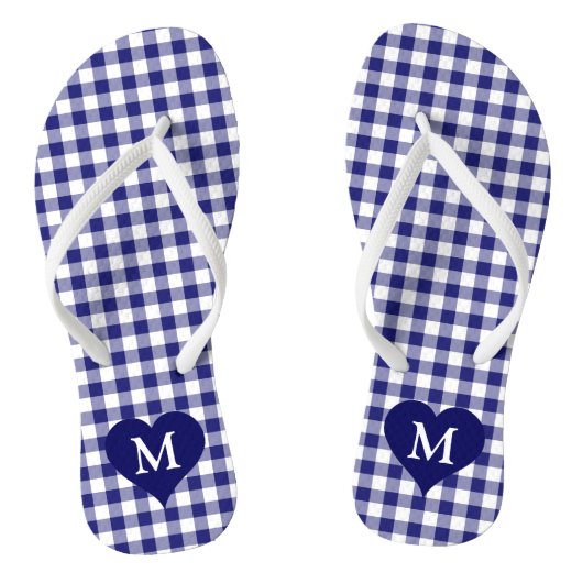 Moderne Monogram Blauwe Geruite Teenslippers (Voetbed)