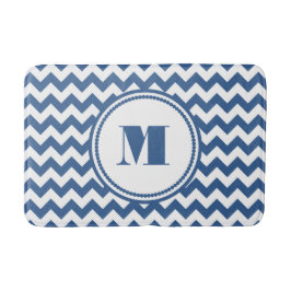 Moderne Monogram Blauwe Gestreepte Chevron Badmat
