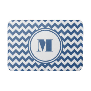 Moderne Monogram Blauwe Gestreepte Chevron Badmat