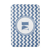 Moderne Monogram Blauwe Gestreepte Chevron Badmat (Voorkant Verticaal)