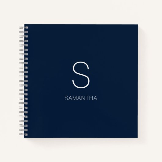 Moderne Monogram Blauwe Minimalistische Naam Notitieboek (Voorkant)