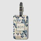Moderne Monogram Blauwe Wilde Bloemen Bagage Label (Voorkant (verticaal))