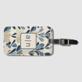 Moderne Monogram Blauwe Wilde Bloemen Bagage Label (Voorkant (horizontaal))
