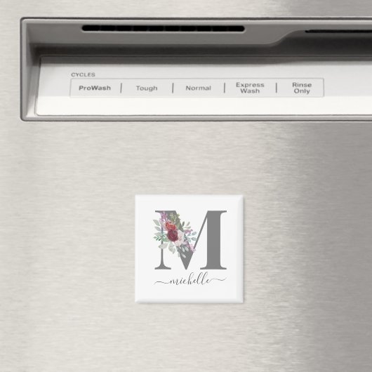 Moderne Monogram Bloem Initial Naam Magneet (Insitu (Vaatwasser))
