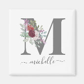 Moderne Monogram Bloem Initial Naam Magneet (Voorkant)