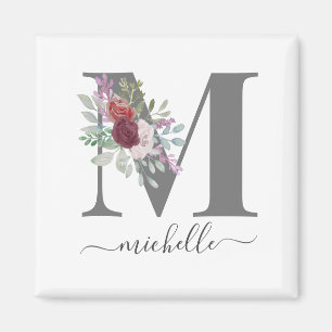 Moderne Monogram Bloem Initial Naam Magneet