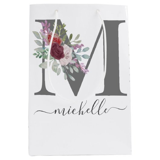 Moderne Monogram Bloem Initial Naam Medium Cadeauzakje (Voorkant)