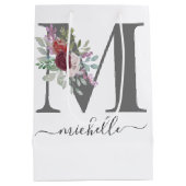 Moderne Monogram Bloem Initial Naam Medium Cadeauzakje (Achterkant)