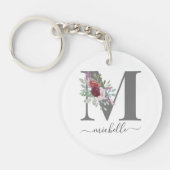 Moderne Monogram Bloem Initial Naam Sleutelhanger (Voorkant)