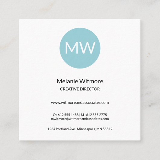 Moderne Monogram Blue Water Druppels Visitekaartje (Voorkant)