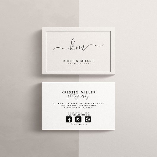 Moderne Monogram Blush en Grijze Sociale Media Visitekaartje