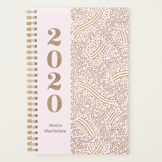 Moderne Monogram Blush Pink Gold Confetti 2020 jaa Planner (Voorkant)