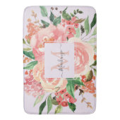 Moderne Monogram Blush Roze Lente Bloem Bloemen Badmat (Voorkant Verticaal)