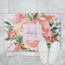 Moderne Monogram Blush Roze Lente Bloem Bloemen Badmat