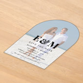 Moderne Monogram Boog Foto Save The Date Acryl Uitnodigingen (Laagn)