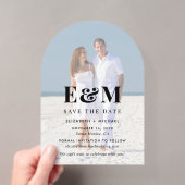 Moderne Monogram Boog Foto Save The Date Acryl Uitnodigingen (Insitu (Draagbaar))