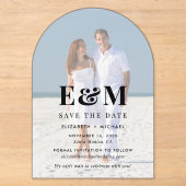 Moderne Monogram Boog Foto Save The Date Acryl Uitnodigingen (Voorkant)