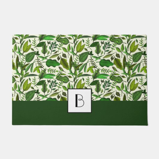 Moderne Monogram Botanische Bladeren Patroon Deurmat (Voorkant)