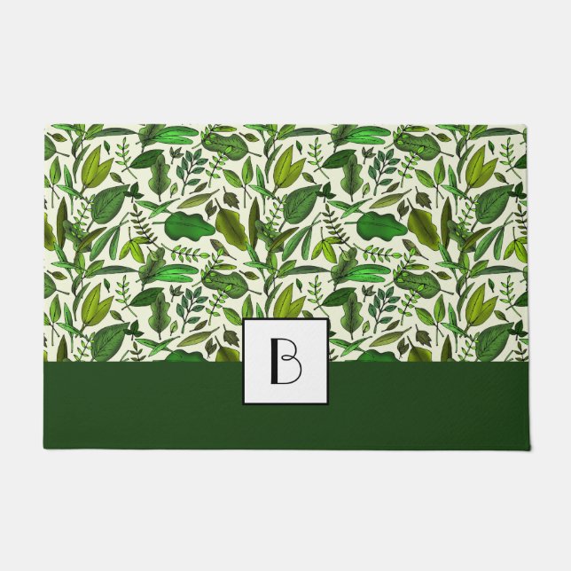 Moderne Monogram Botanische Bladeren Patroon Deurmat (Voorkant)