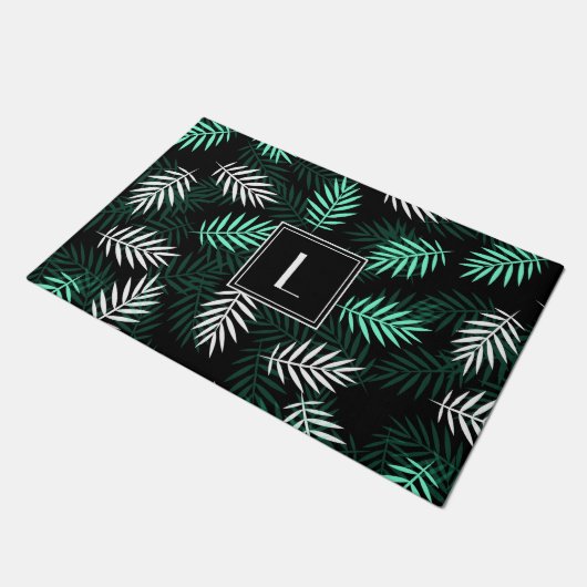 Moderne Monogram Botanische Bladeren Patroon Deurmat (Schuin)