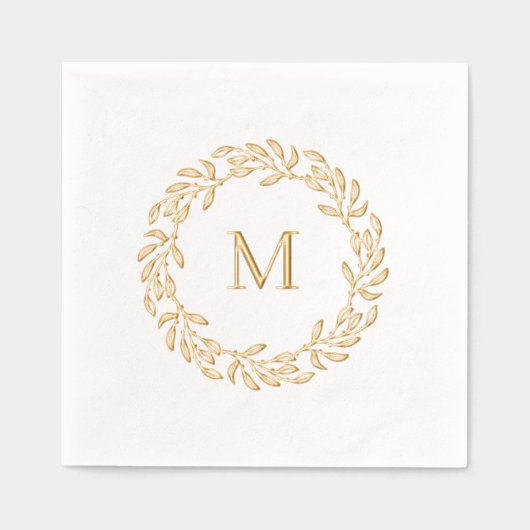 Moderne Monogram Botanische Bladkrans Folie Servetten (Voorkant)