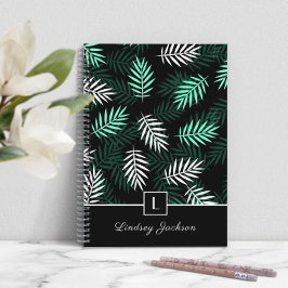 Moderne Monogram Botanische Groene Bladeren i Notitieboek