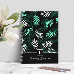 Moderne Monogram Botanische Groene Bladeren i Notitieboek