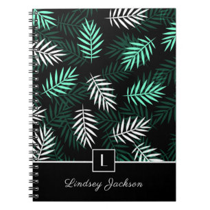Moderne Monogram Botanische Groene Bladeren i Notitieboek
