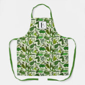 Moderne Monogram Botanische Groene Bladeren Schort (Voorkant)