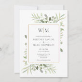 Moderne Monogram Botanische Groene Foto Bruiloft Kaart (Voorkant)