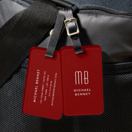 Moderne Monogram Bourgondië  Bagagelabel