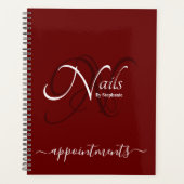 Moderne Monogram Bourgondië Rode Nail Artiest Appt Planner (Voorkant)