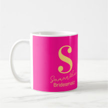 Moderne Monogram Bruidsmeisje Roze Rood
