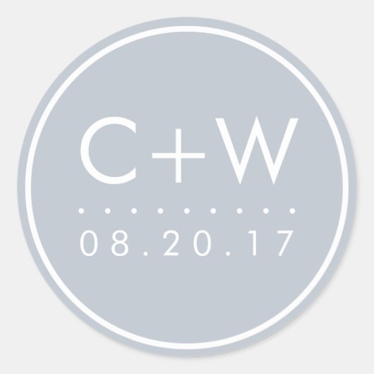 Moderne Monogram Bruiloft Stickers | Lichtgrijs (Voorkant)