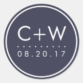 Moderne Monogram Bruiloft Stickers | Midnight Blue (Voorkant)