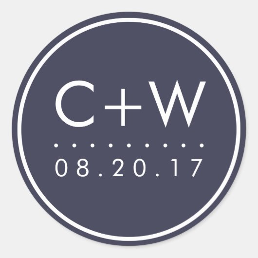 Moderne Monogram Bruiloft Stickers | Midnight Blue (Voorkant)